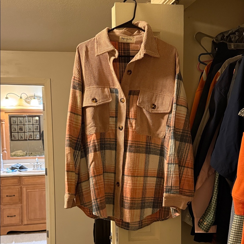 Impressions pink and blue Plaid Shirt Jacket